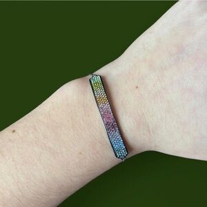 Coach Gun Metal Pave Slider Bracelet with Multicolor Sparkle